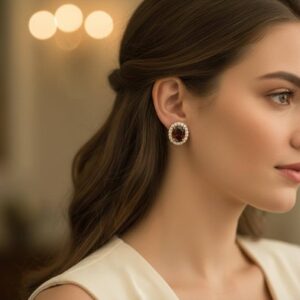 עגילים צמודים אובליים גרנט בהילה יהלומים