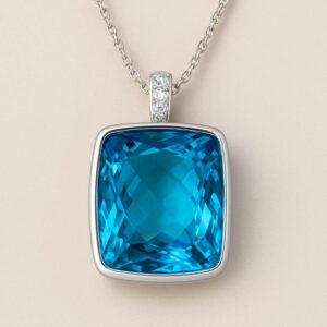 תליון טופז כחול מרובע עם נגיעת יהלומים